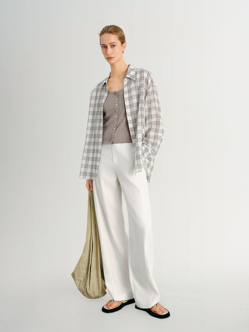 Carica immagine 1 in visualizzazione galleria. Relaxed-Fit Drop-Shoulder Long-Sleeve Plaid Lapel Shirt