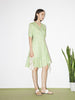 Women's Floral Light Green V Neck A-Line 100% Cotton Wrap Dress
