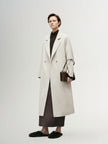 Women's Natural White Notch Lapel Wool Tie Belt Winter Coat 5EA170551