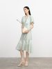 Women's Floral Mint Green V Neck Slim Fit Breathable Lyocell Dress