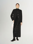 Black tweed jacket with round collar and button closure
