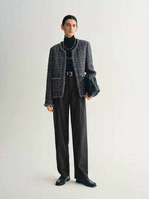 Carica immagine 1 in visualizzazione galleria. Wool Blend Trim Tweed Jacket