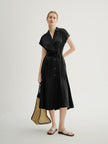 Collared V Neck Pure Silk Dress