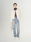 Beige floral patterned long sleeve round neck button-down jacket
