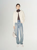 Beige floral patterned long sleeve round neck button-down jacket