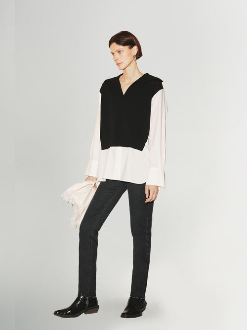 Charger l'image 1 dans la galerie. Chemise-pull en laine noir