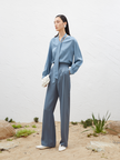 Women's Deep Blue Straight Fit Elastic Waist Trousers