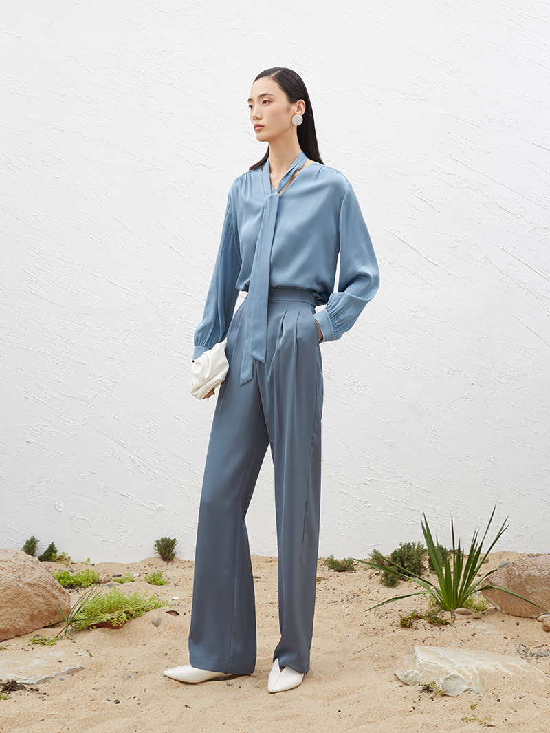 Women's Deep Blue Straight Fit Elastic Waist Trousers