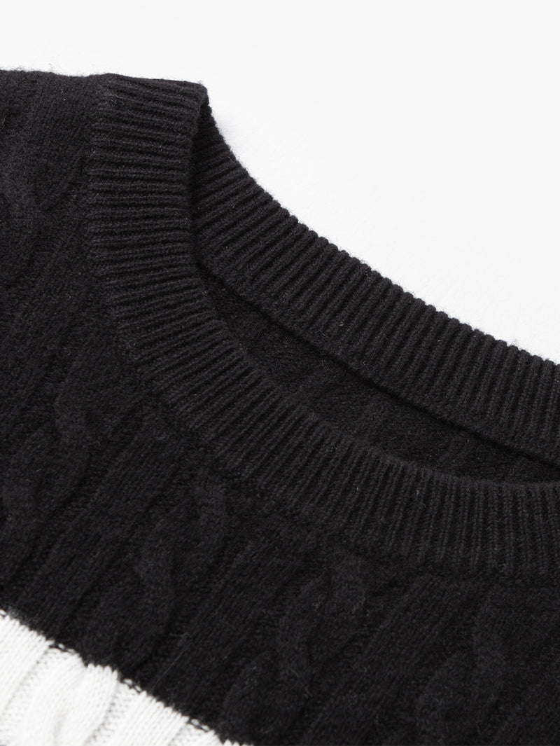 Women's Black White Stripe Turtleneck Long Sleeve Sweater Dress