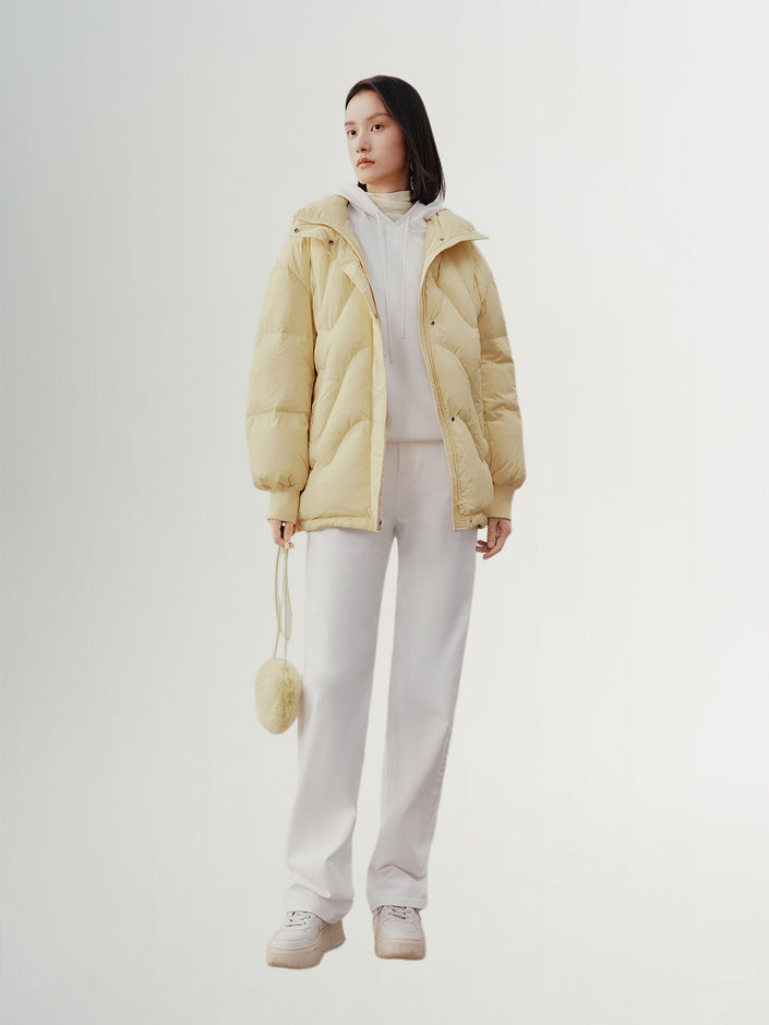 Women's Light Yellow Stand Collar Goose Puffer Jacket