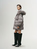Women's Gray Warm Goose Puffer Hooded Jacket with Fur