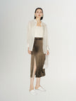 Women's Off-White Pinstripe Shirt Collar Smooth Lyocell Shirt