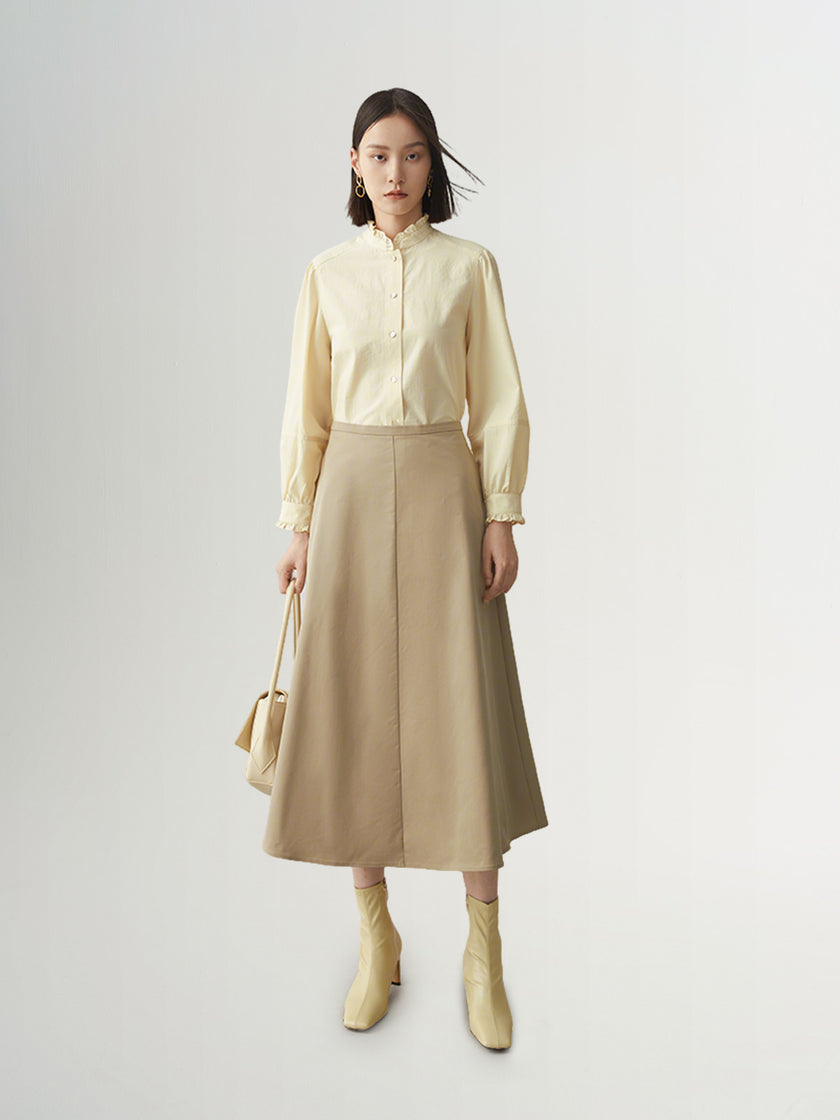 Chemisier Jaune Clair à Col Plissé