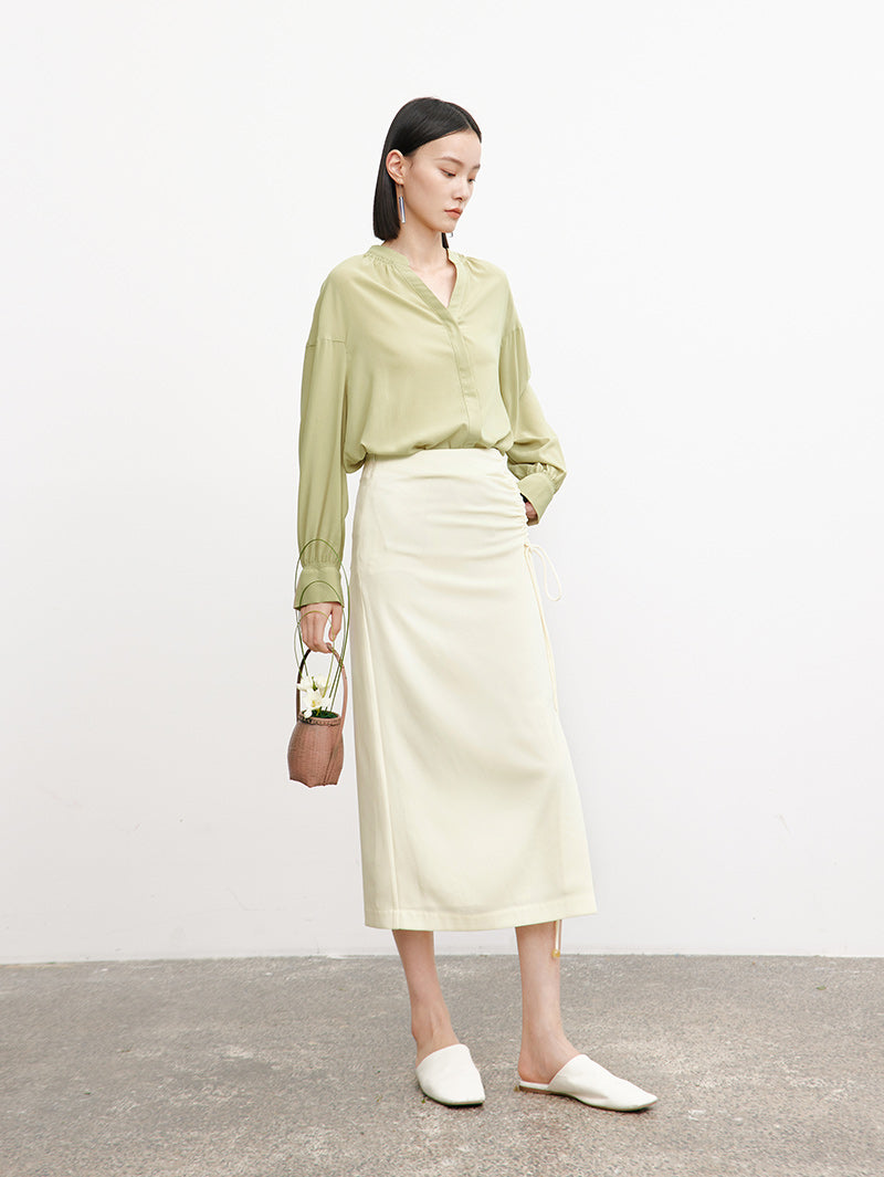 Women's White Acetate Straight Fit High Waist Warp Skirt