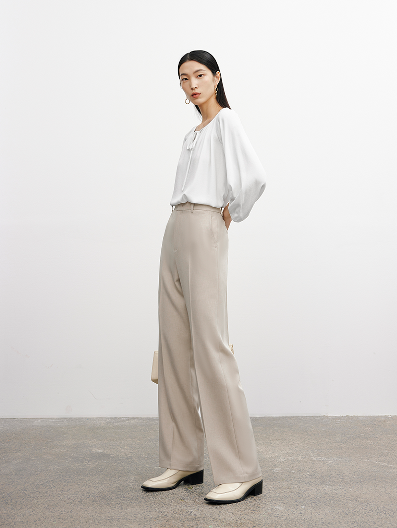 Women's Light Beige Classic Straight Fit Trousers