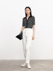 Striped button-down polo shirt