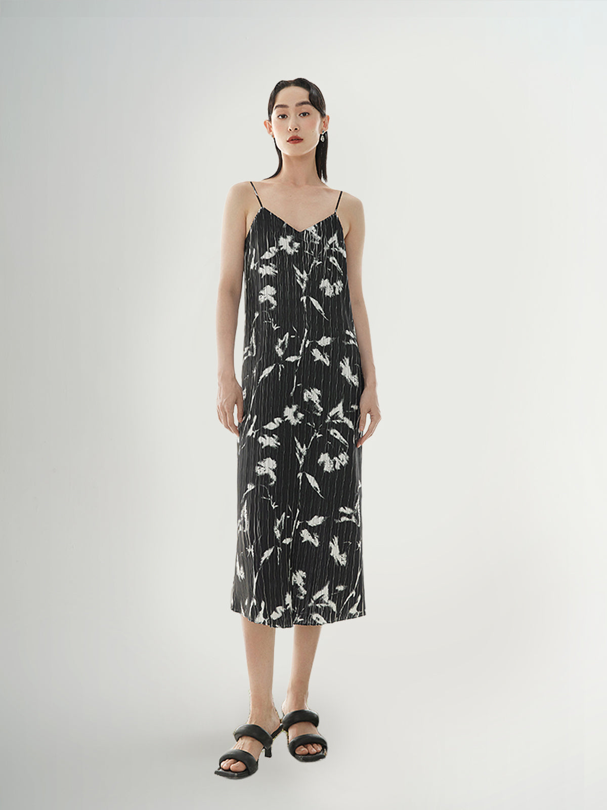 Black floral print strappy dress