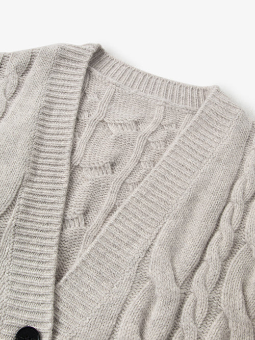 Carica immagine 1 in visualizzazione galleria. Women's Oatmeal-Colored V Neck 100% Wool Heavy Sweater Cardigan