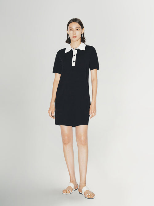 Load image 1 in gallery view. Black dress with white collar