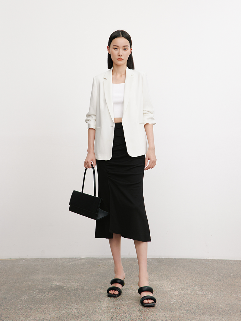 Women's Black High Waist Triacetate Draped Skirt