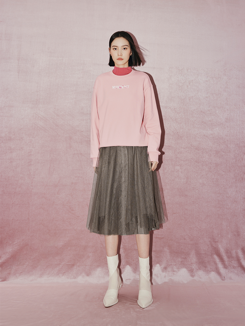 Women's Rose Pink Long Sleeve Knit Sweatershirt
