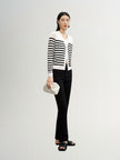 Women's Original White V Neck Stripe Button Down Knitwear