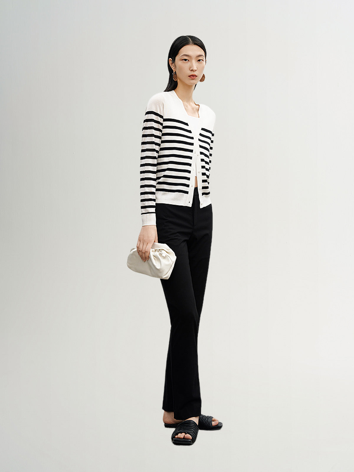 Women's Original White V Neck Stripe Button Down Knitwear