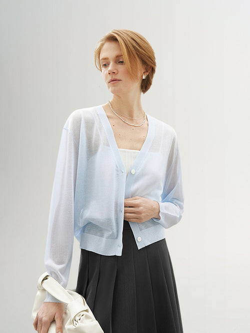 Load image 1 in gallery view. Transparent blue cardigan