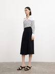 Women's Black Knit A-Line Middle Length Belted Skirt