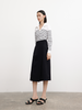 Women's Black Knit A-Line Middle Length Belted Skirt