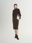 Women's Winter Brown Straight Fit Cashmere Knit Skirt