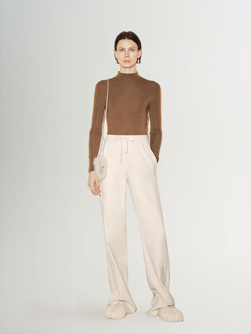 Pantalon large en chenille beige