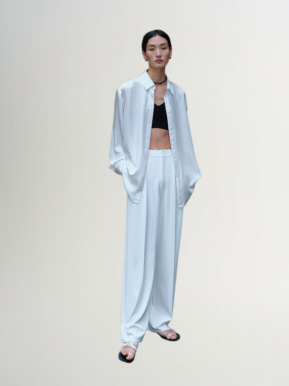White long-sleeved shirt, 100% silk