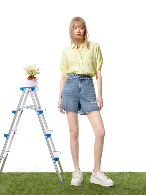 Load image 1 in gallery view. Women's Blue Jean Casual 100% Cotton Shorts