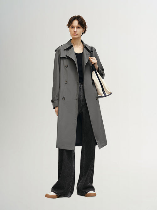 Load image 1 in gallery view. Smoke gray winter coat with collar, double breasted