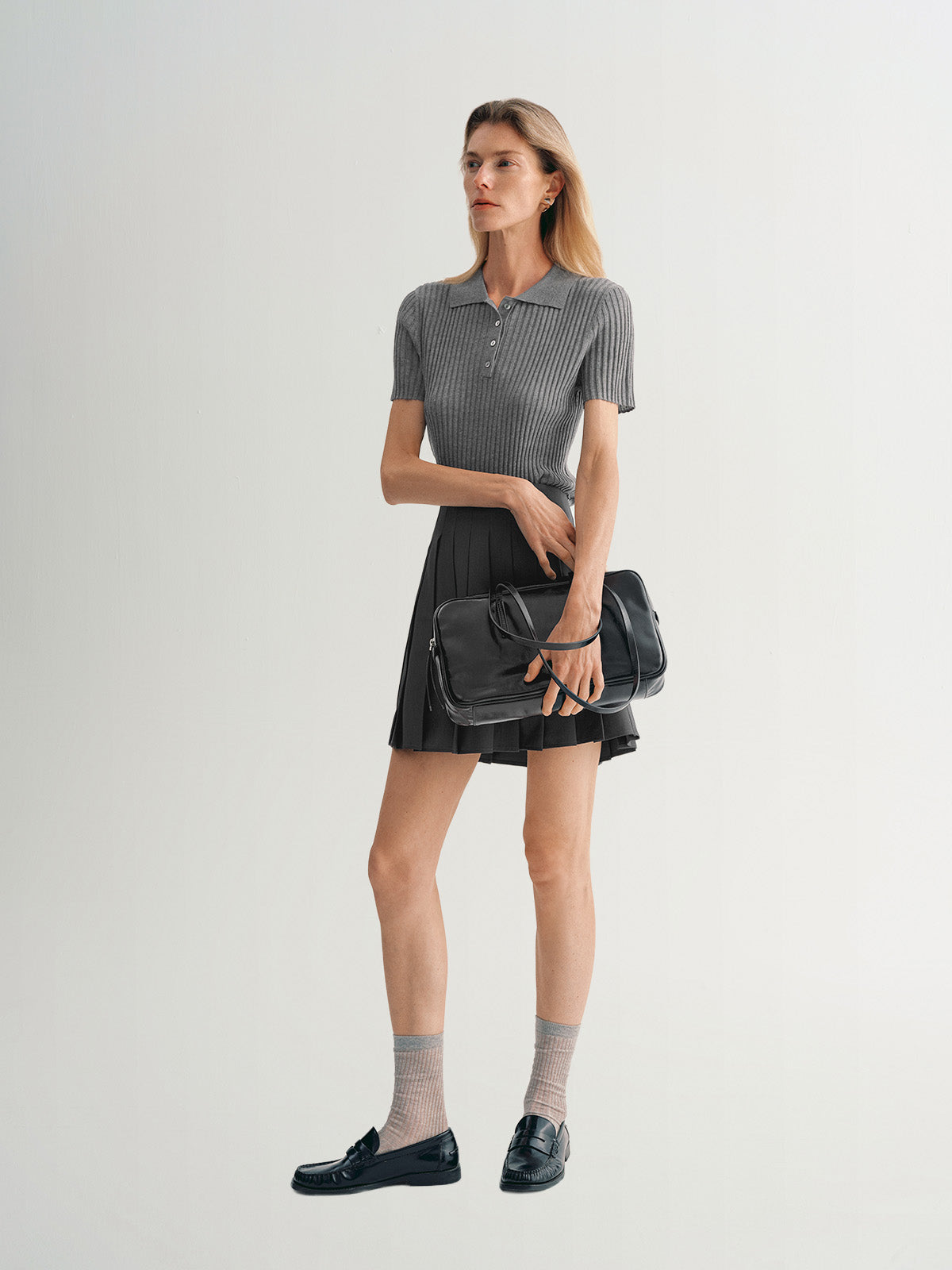 Polo Ribbed Knit Top