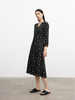 Black cotton mid-length dress with floral patterns