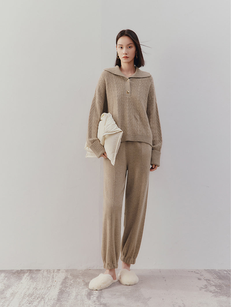 Women's Cocoa Brown Casual 100% Cashmere Pants