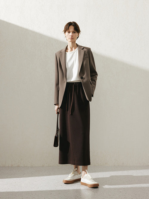 Charger l'image 1 dans la galerie. Women's Brown Notch Lapel Long Sleeves Blazer Jacket