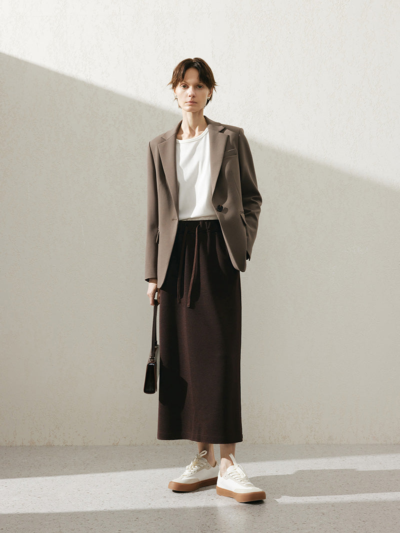 Women's Brown Notch Lapel Long Sleeves Blazer Jacket