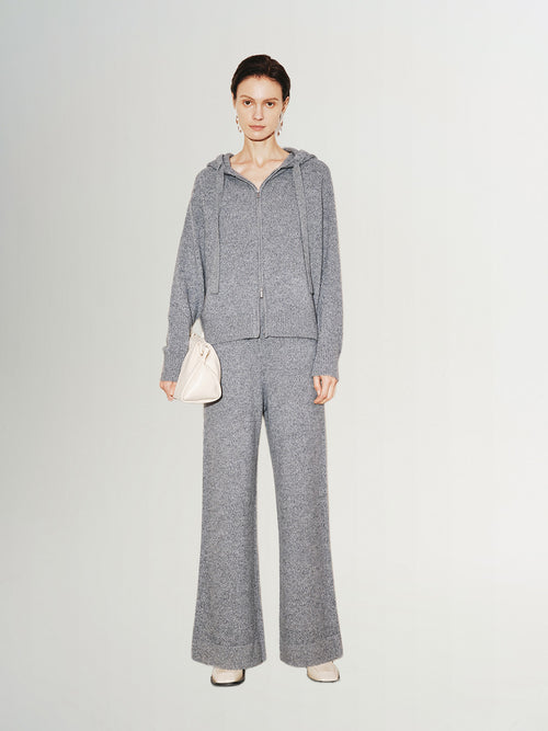 Load image 1 in gallery view. Women's Gray Zip Down 100% Cashmere Sweater Hoodie