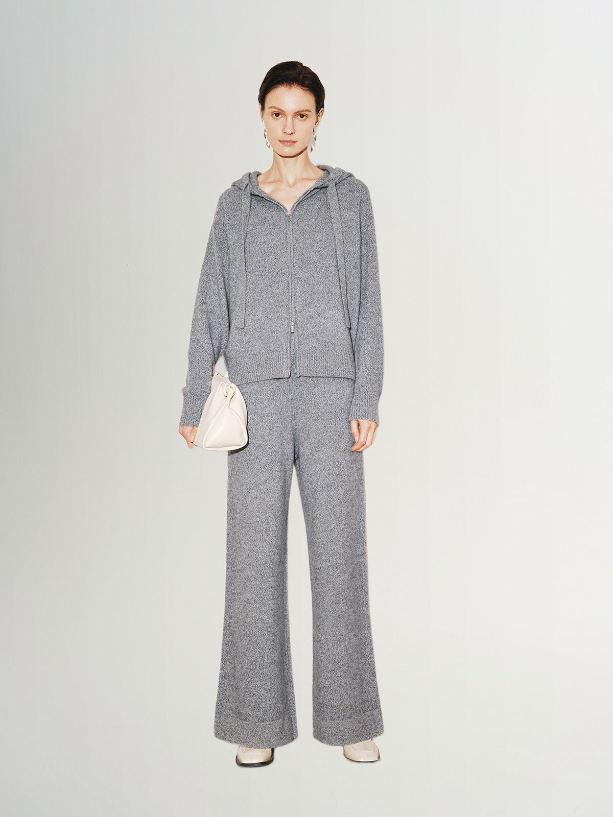 Women's Gray Zip Down 100% Cashmere Sweater Hoodie