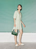 Women's Mint Green V Neck Short Sleeves Pleated Waist Dress