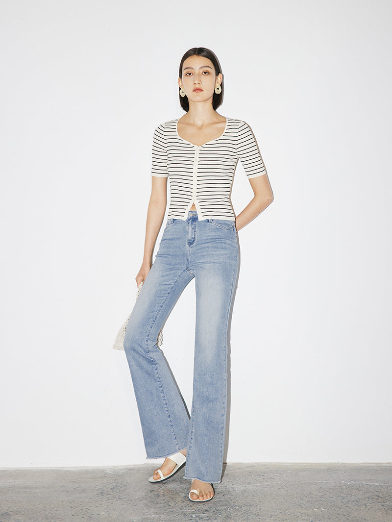 Women's White Square Neck Short Sleeves Knit Top