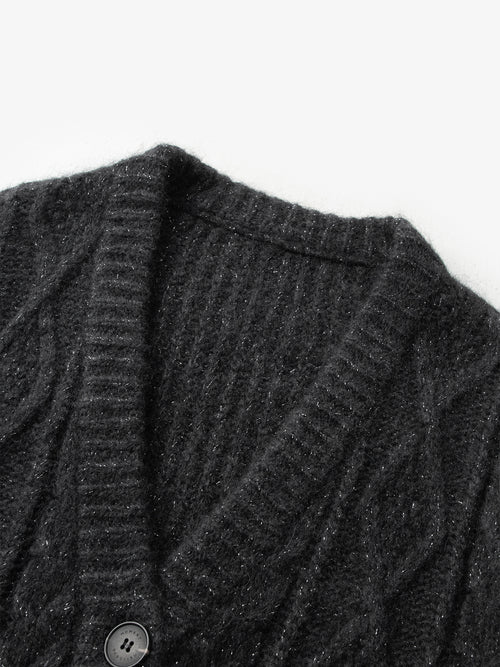 Load image 1 in gallery view. Long black alpaca wool cardigan