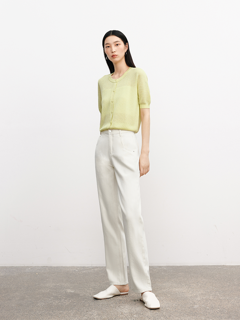 Women's Mustard Yellow Round Neck Short Sleeves Knit Top