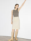 Beige cotton straight skirt