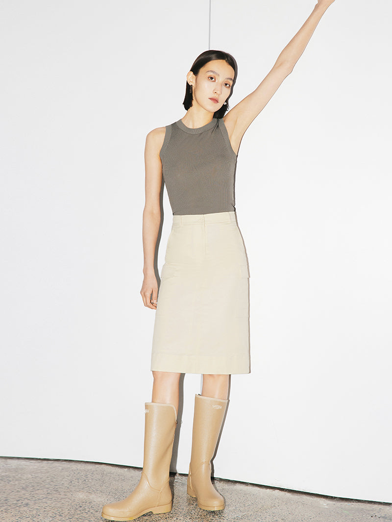 Beige cotton straight skirt