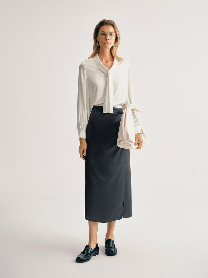 Acetate Side-Slit Midi Skirt