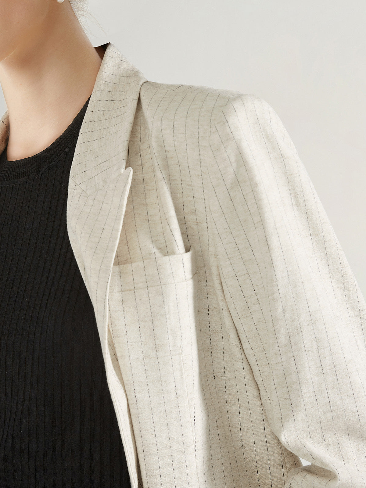 Linen Striped Peak Lapel Blazer